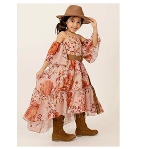 Joyfolie | Western Prairie Cottagecore Chloe Dress Nude Pink Floral | Girls 14
